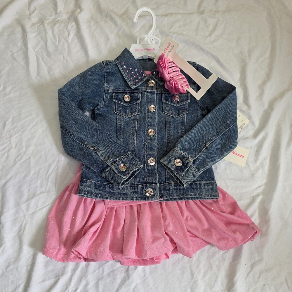 Young Hearts Skirt Shirt Jacket And Satin Hair Clip Size 4 Color Pink